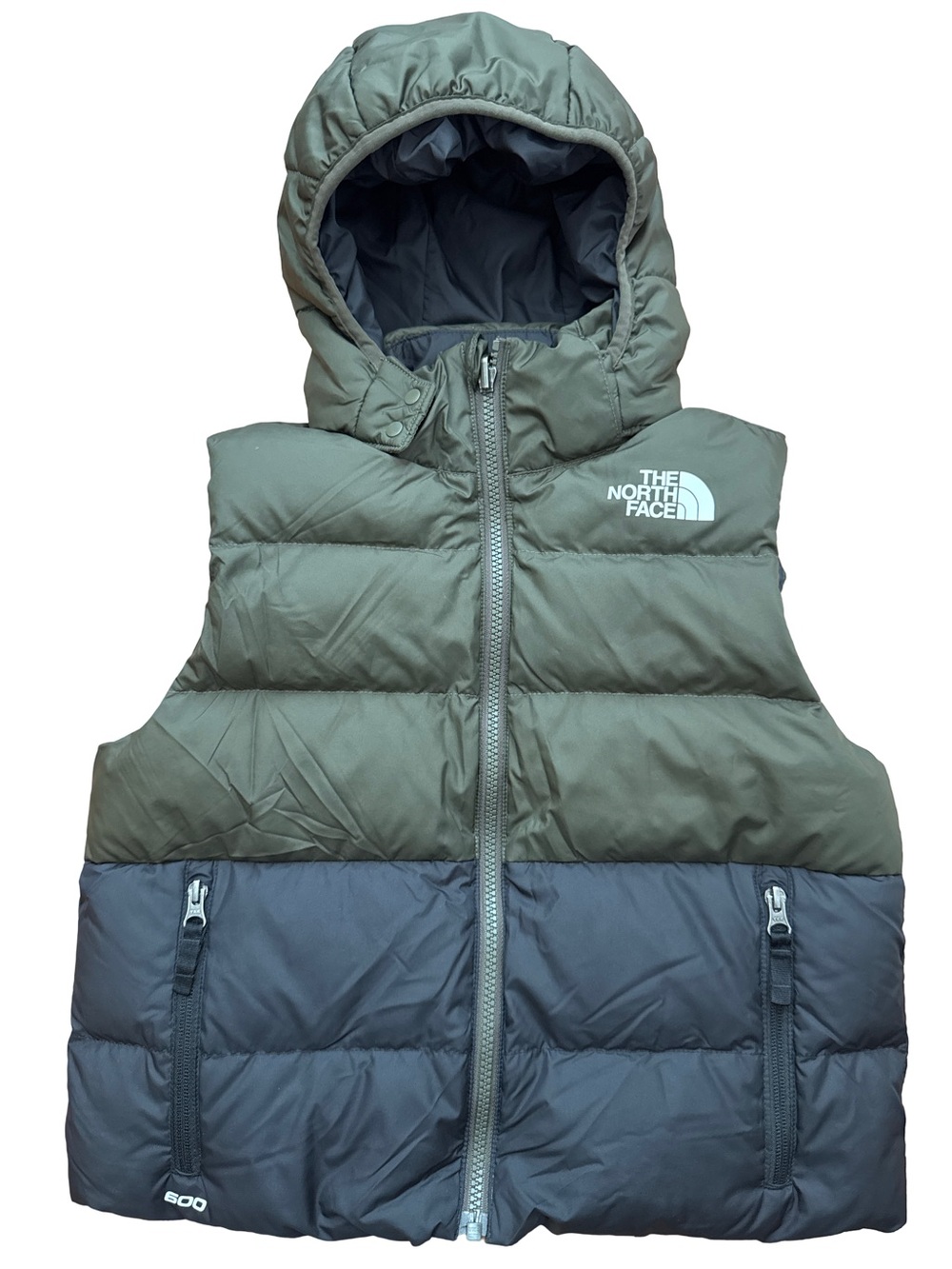The North Face Down Puffer Vest Medium Youth Boys 600 Black Zip Up Outdoor Hood